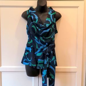 Ann Taylor Blue and Green Patterned Blouse